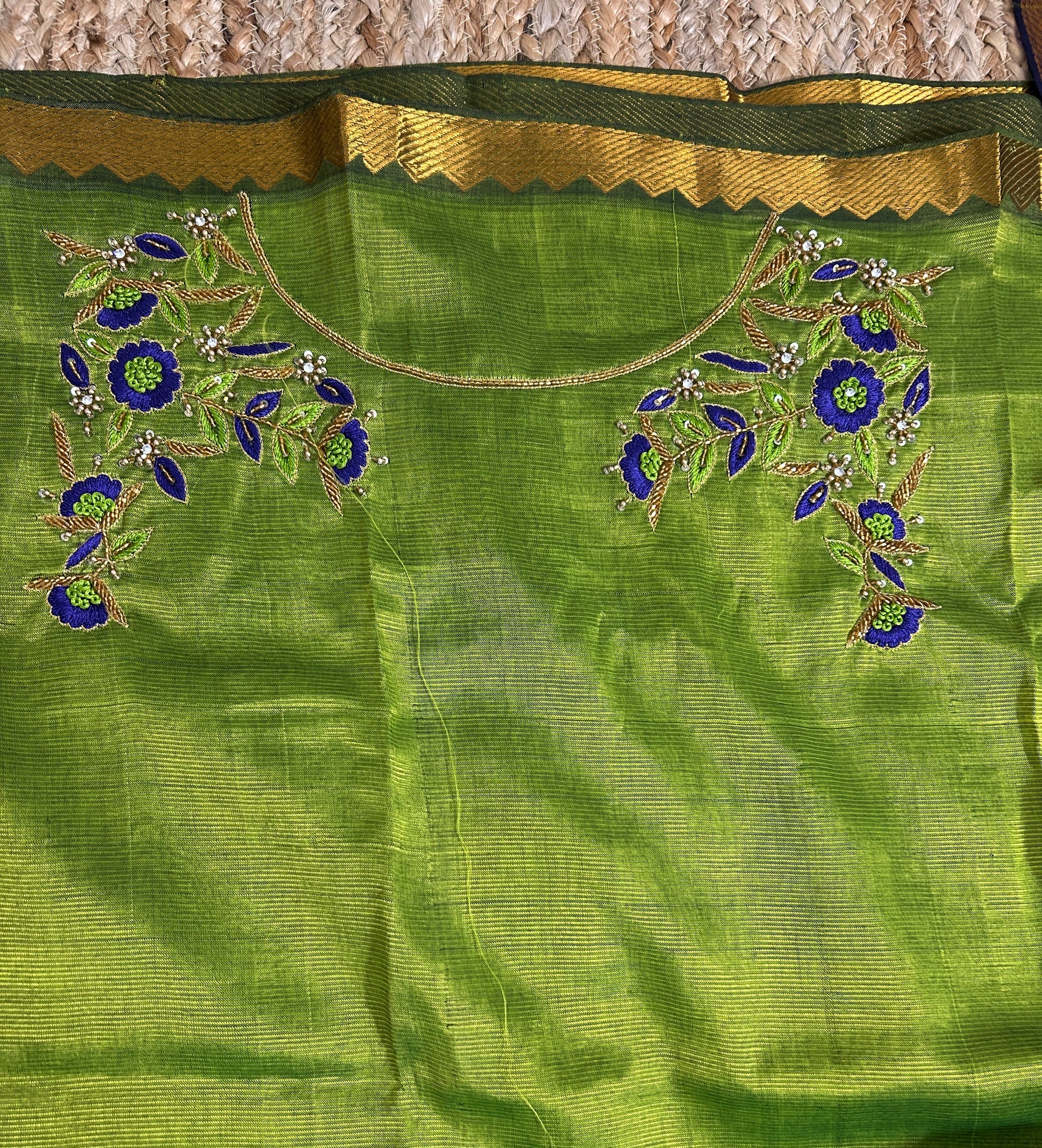 Mangalagiri Silk Dress Material with Maggam Handwork