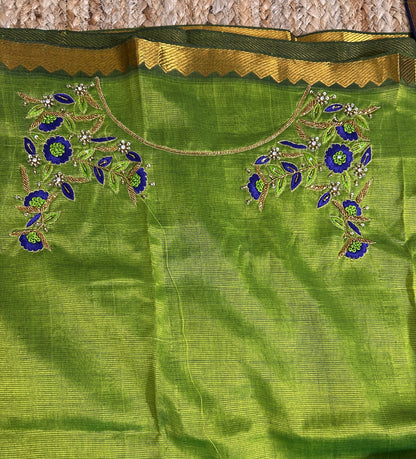 Mangalagiri Silk Dress Material with Maggam Handwork