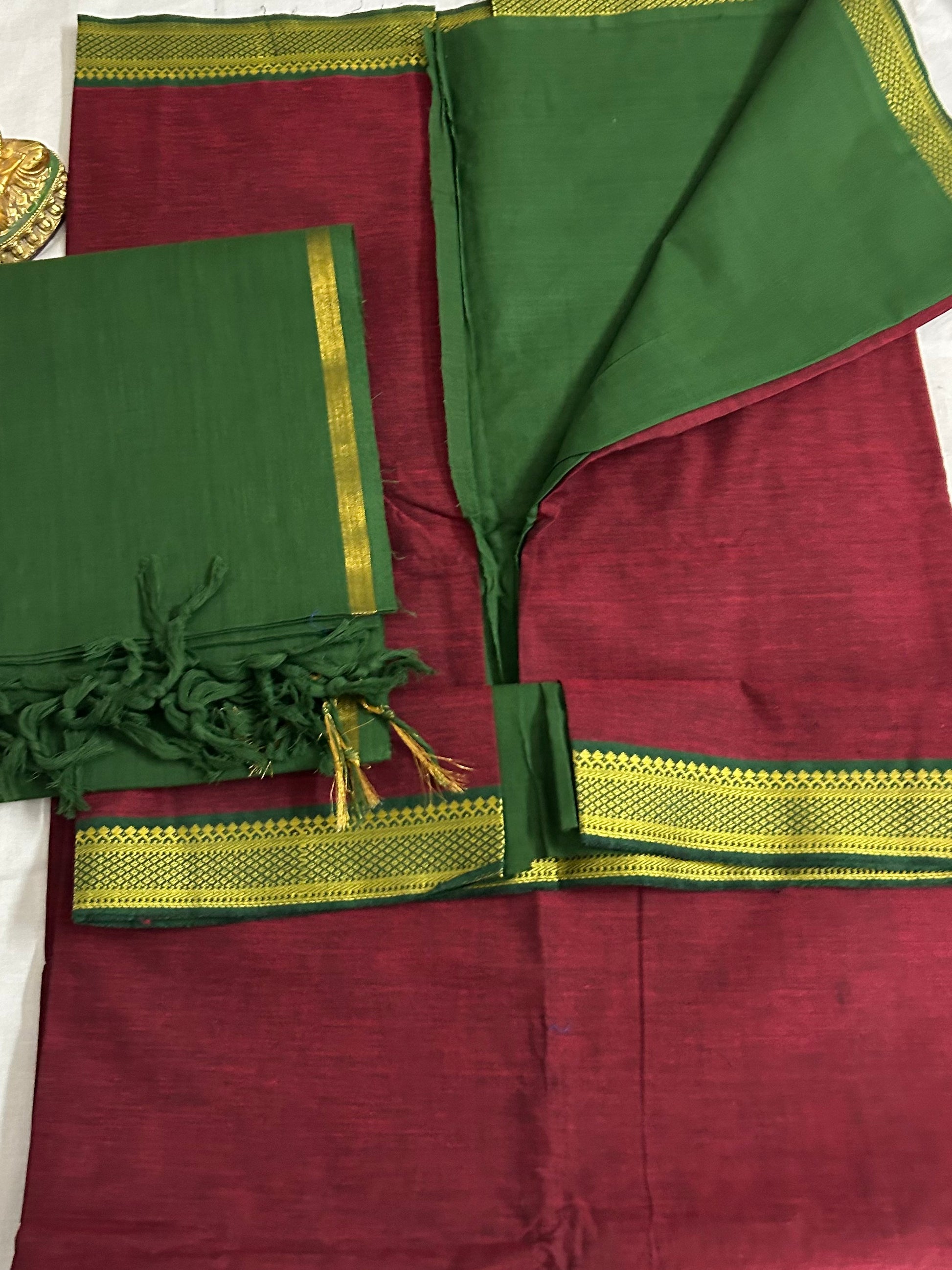 Maroon Green Mangalagiri Cotton Dress Material