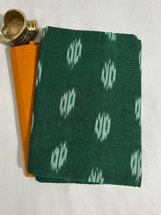 Green yellow Ikat Cotton Top Bottom Set