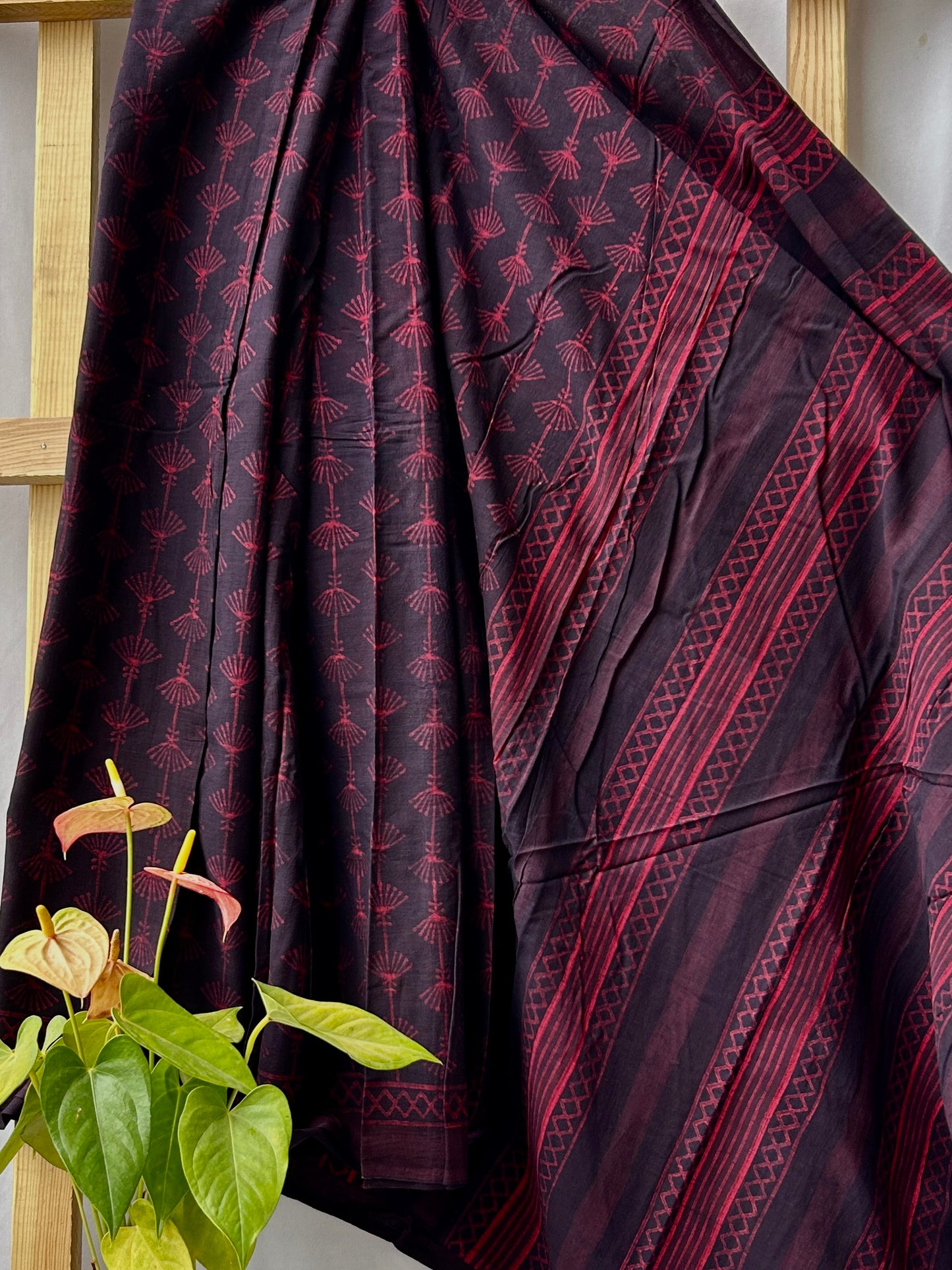 Akola Hand Block Print Mal Cotton Saree with Blouse