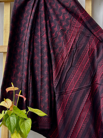 Akola Hand Block Print Mal Cotton Saree with Blouse