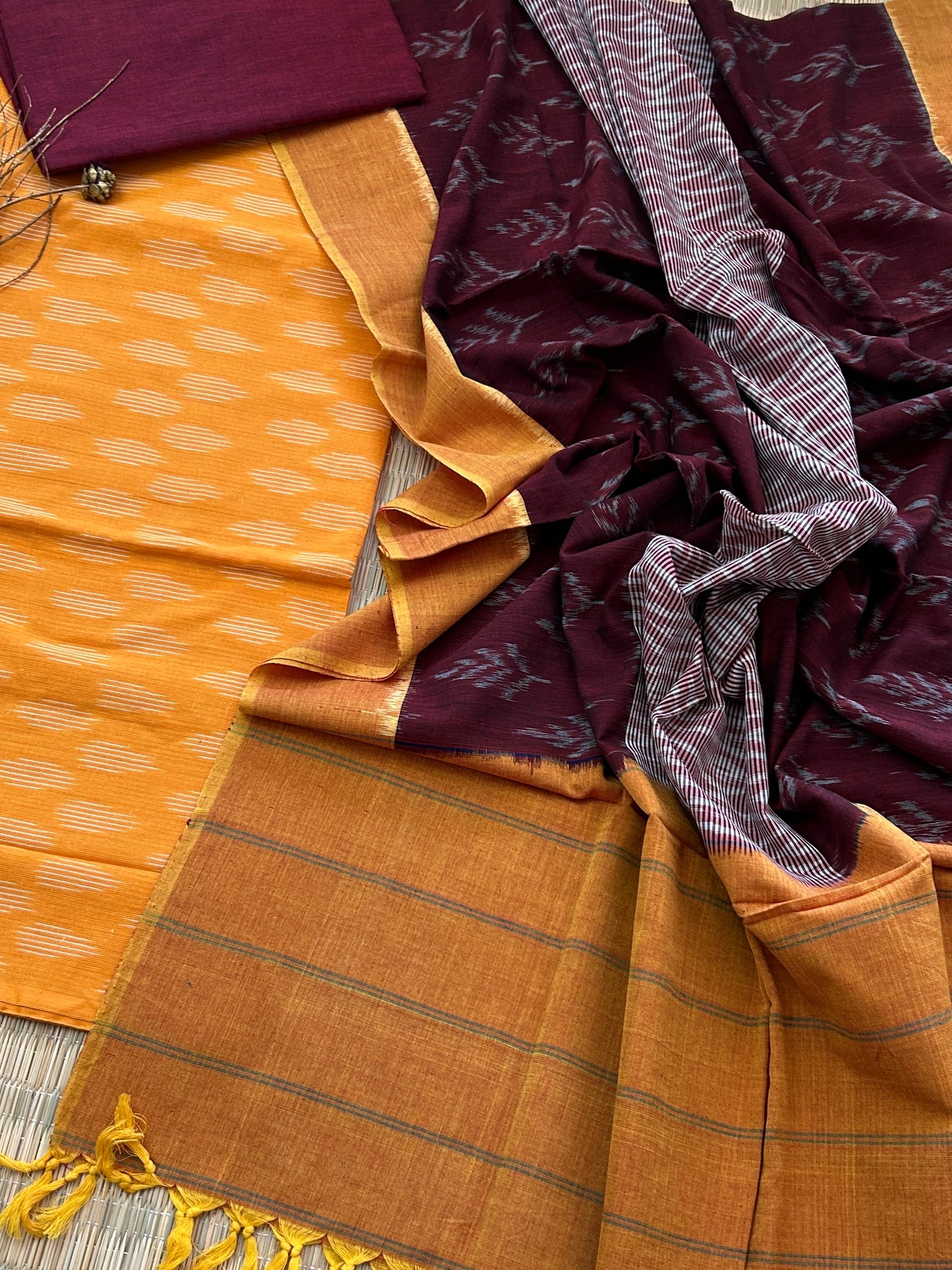 Double Ikat Mercerised Cotton Dress Material