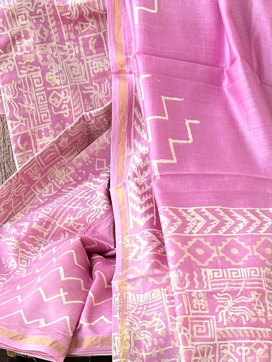 Chanderi Silk Cotton Hand Blockprint Dress Material