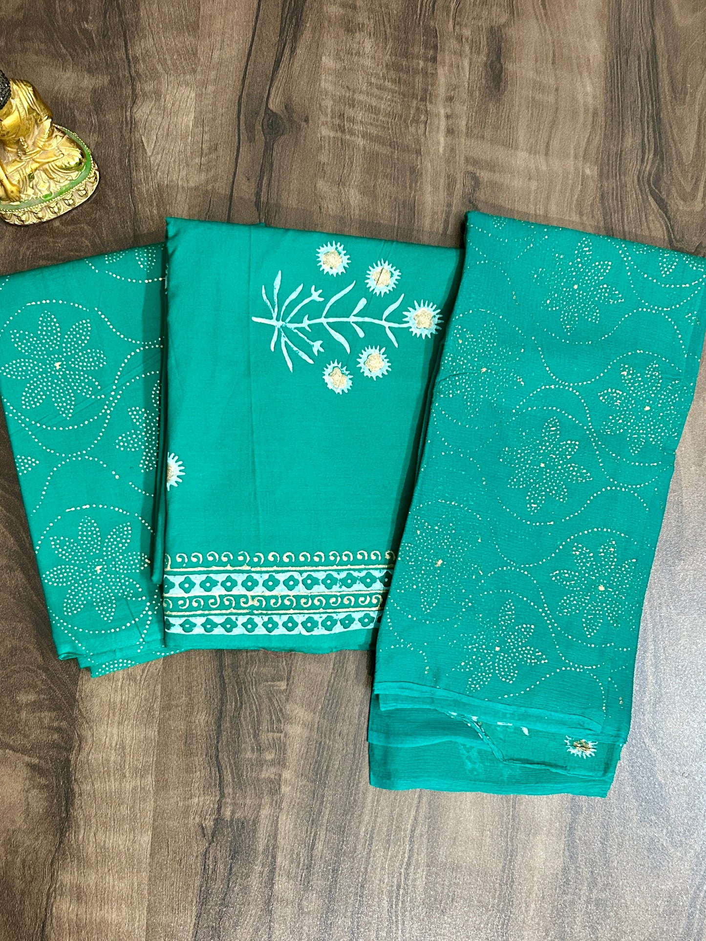 Cotton Hand Blockprinted Dress Material with Chiffon Dupatta