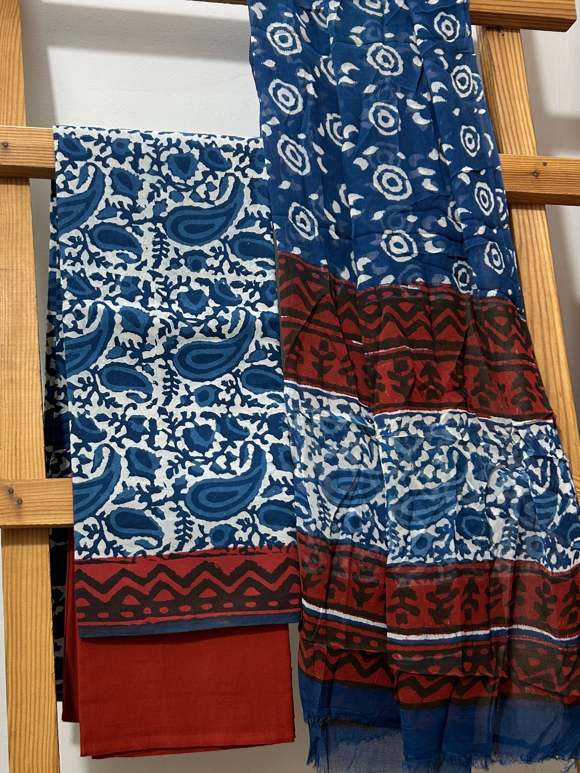 Hand BlockPrint Cotton Dress Material with Chiffon Dupatta