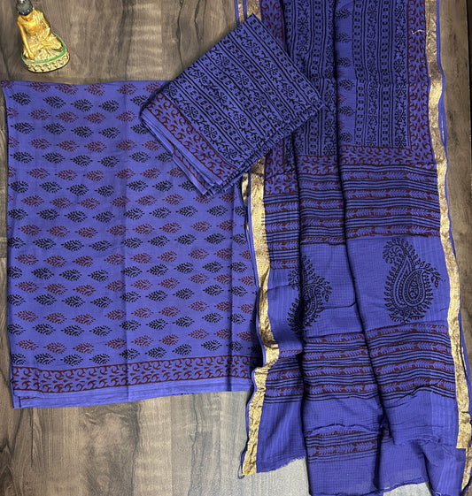 Bagh Print Cotton Dress Material with Cotton Dupatta