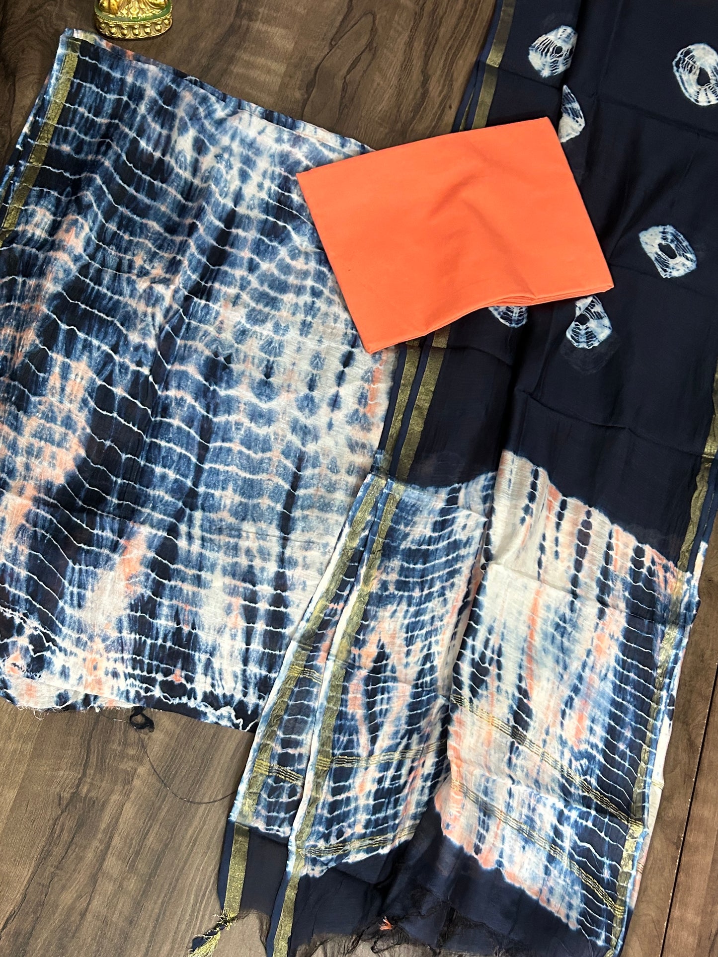 Indigo Tie and Dye Chanderi Silk Cotton Dress Material