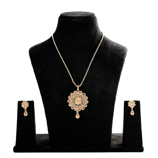 Gold finish necklace with earrings