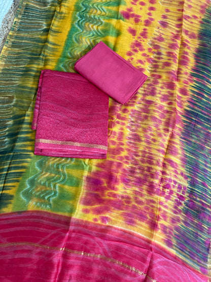Hand BlockPrint Chanderi Silk Cotton Dress Material