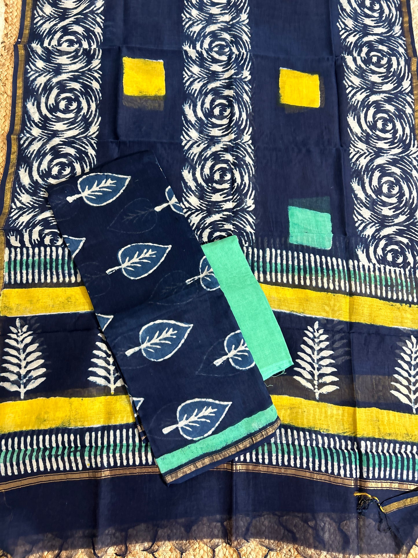 Hand BlockPrint Chanderi Silk Cotton Dress Material