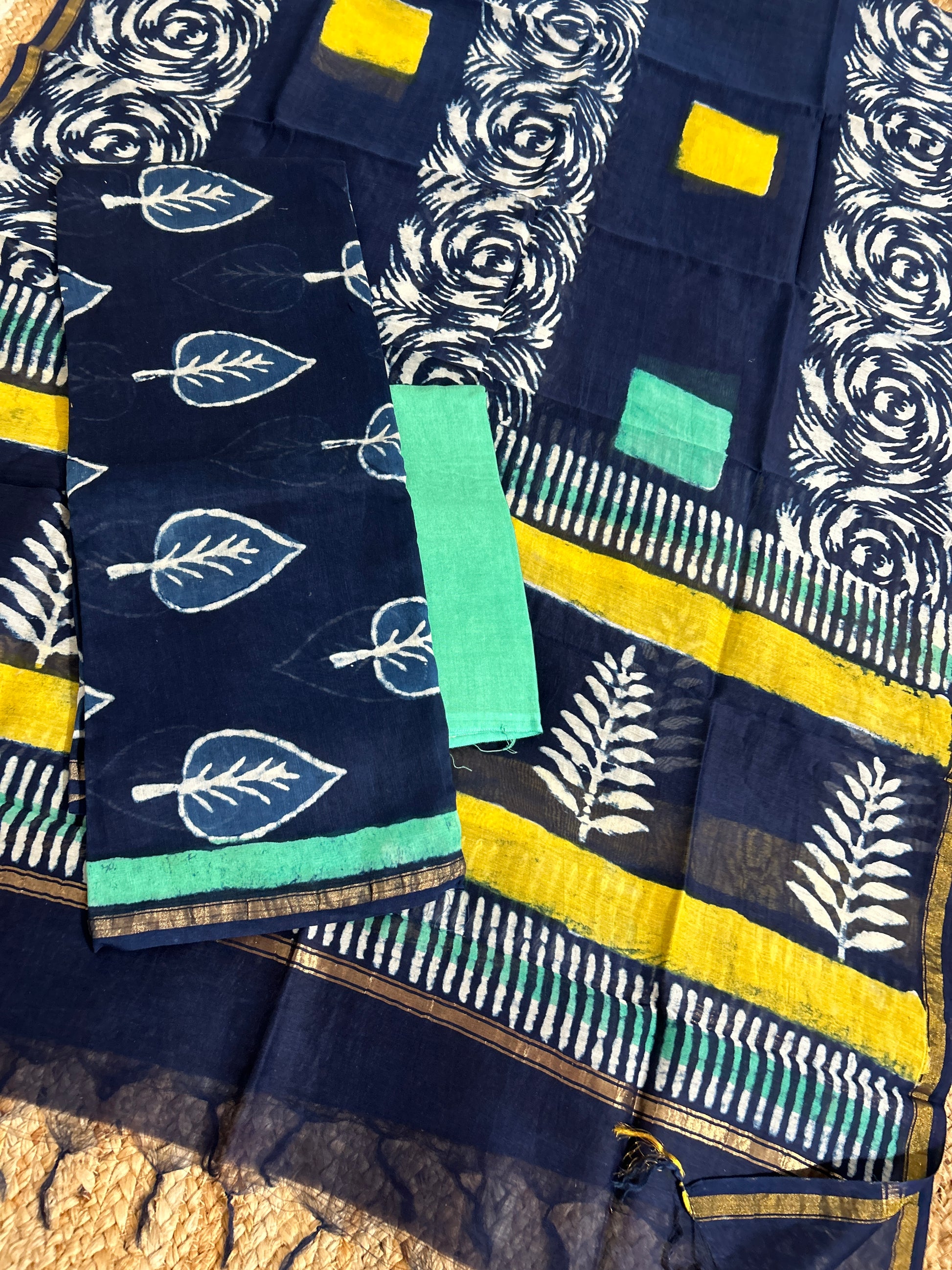 Hand BlockPrint Chanderi Silk Cotton Dress Material