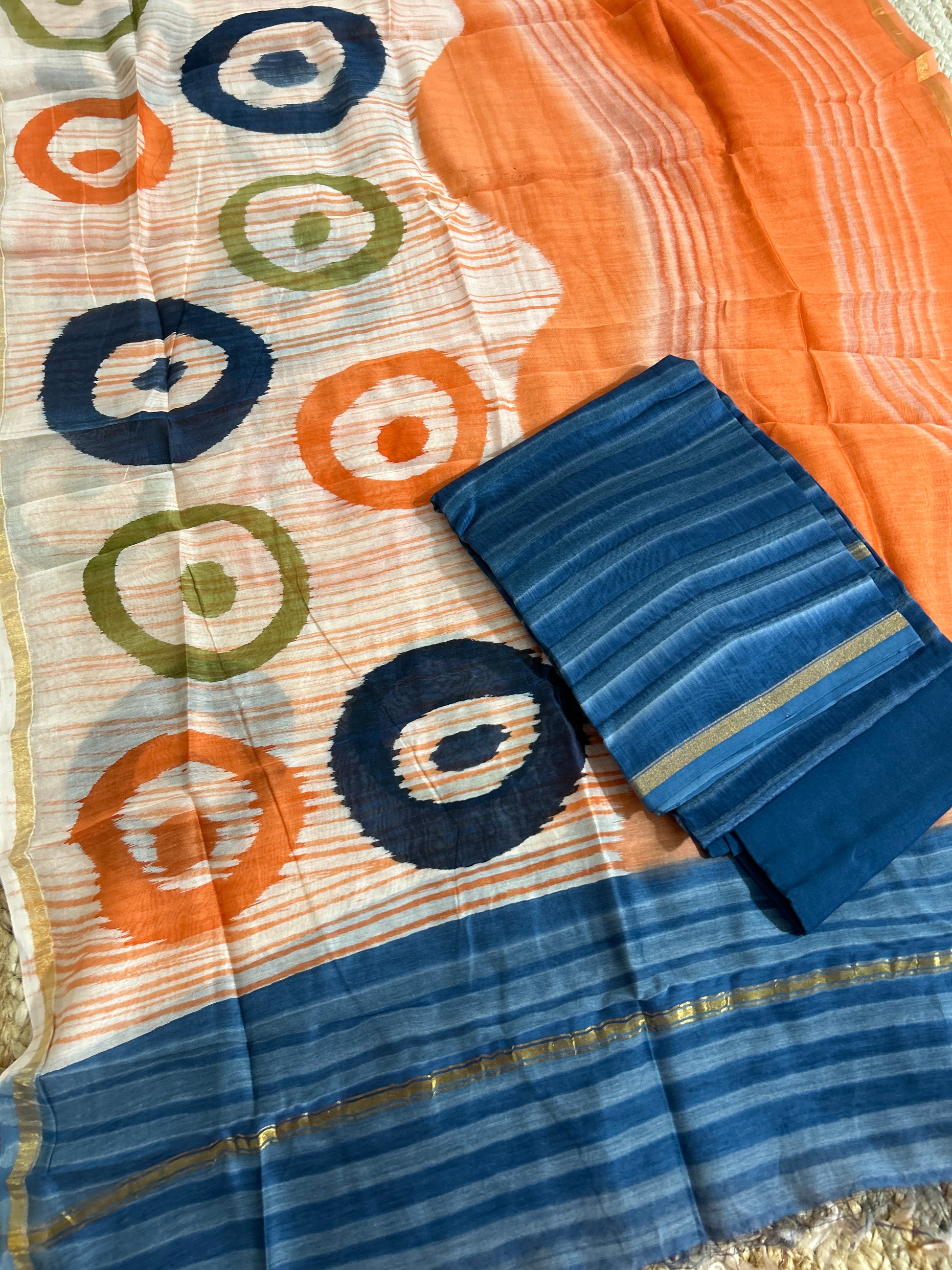 Hand BlockPrint Chanderi Silk Cotton Dress Material