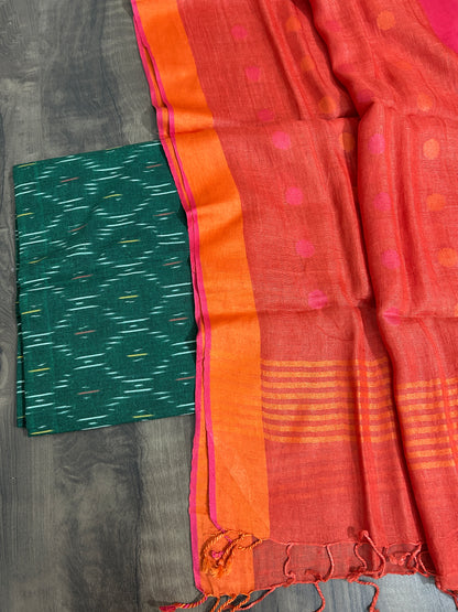 Ikat Top with Pure Linen Dupatta