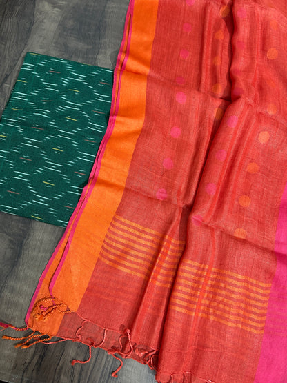 Ikat Top with Pure Linen Dupatta
