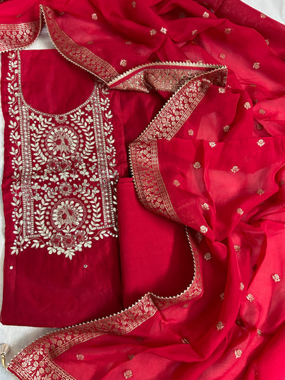 Red Party Wear Dress Material