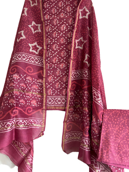 Hand Block Print Chanderi Silk Cotton Dress Material