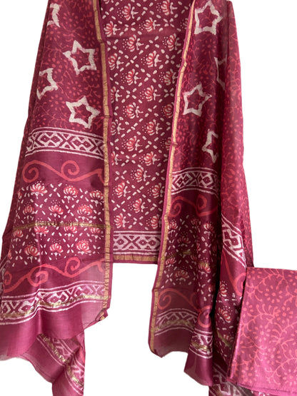 Hand Block Print Chanderi Silk Cotton Dress Material