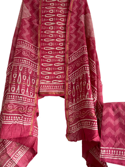 Chanderi Hand BlockPrint Silk Cotton Dress Material