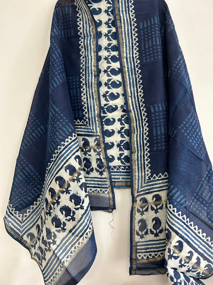 Hand Block Print Chanderi Silk Cotton 2 pc Dress Material