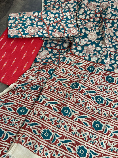 Ikat Kalamkari Cotton Dress Material