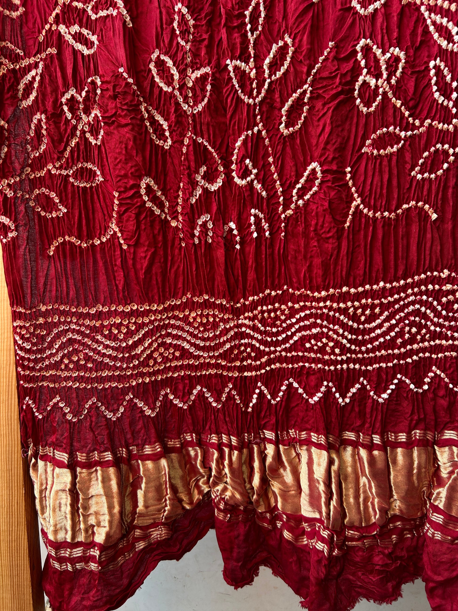 Maroon Pure Gajji Silk Bandhej Dupatta