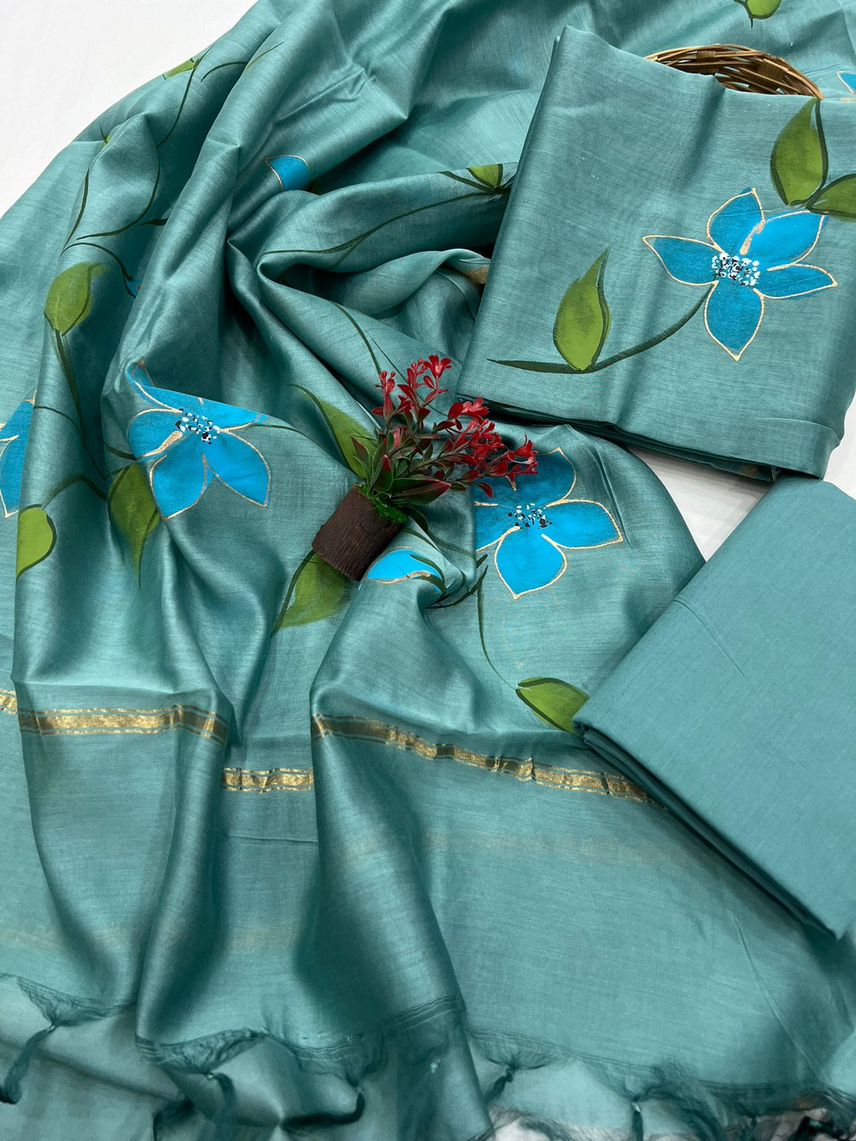 Chanderi Silk Hand Painted Dress Material