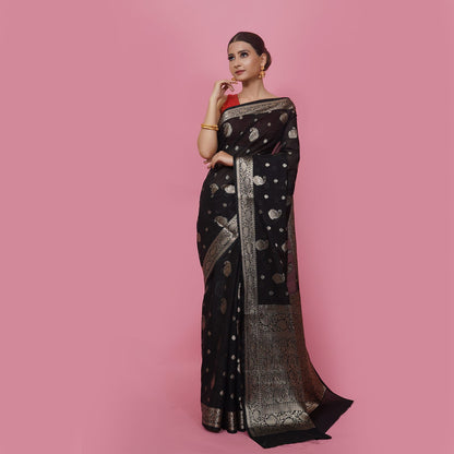 Banarasi Soft Georgette Silk Saree in Black