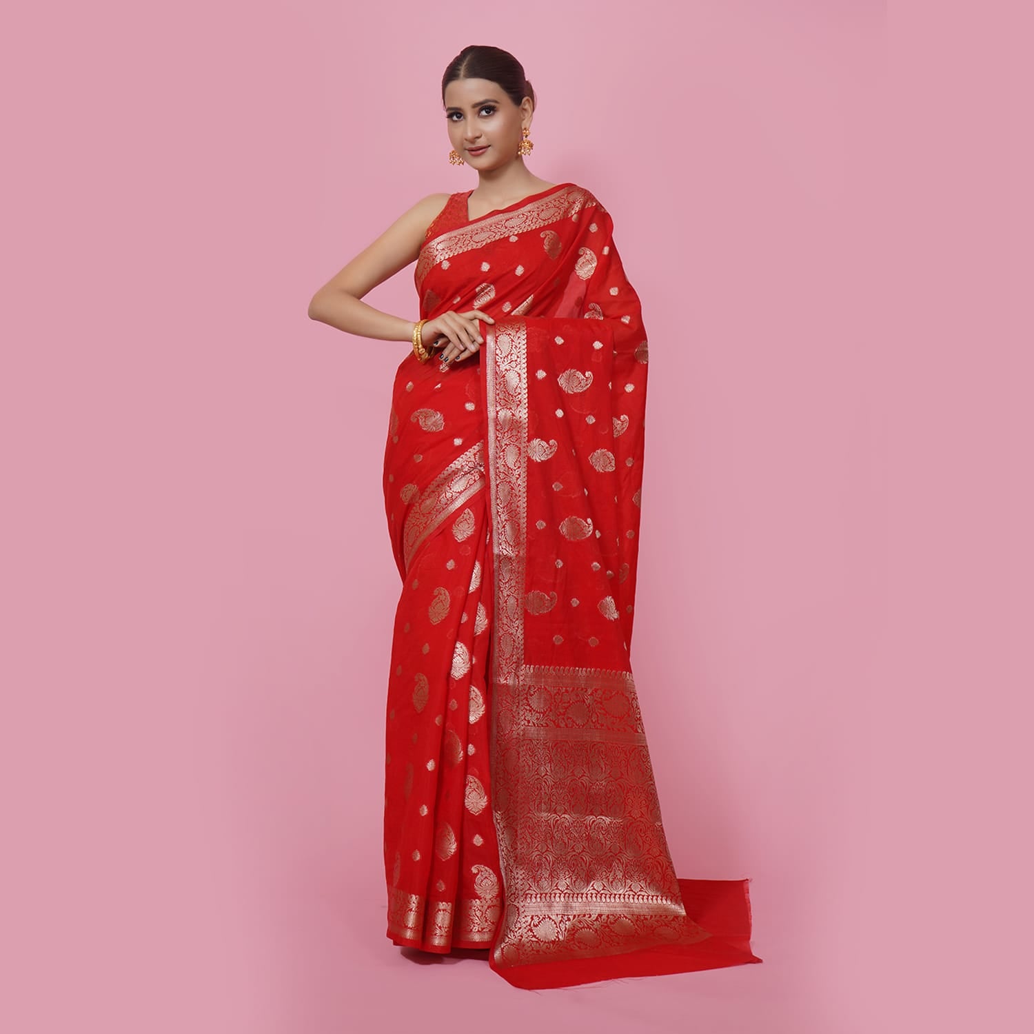 Buy Red Georgette Banarasi Saree Online in USA with Blue Zari Border – Pure  Elegance