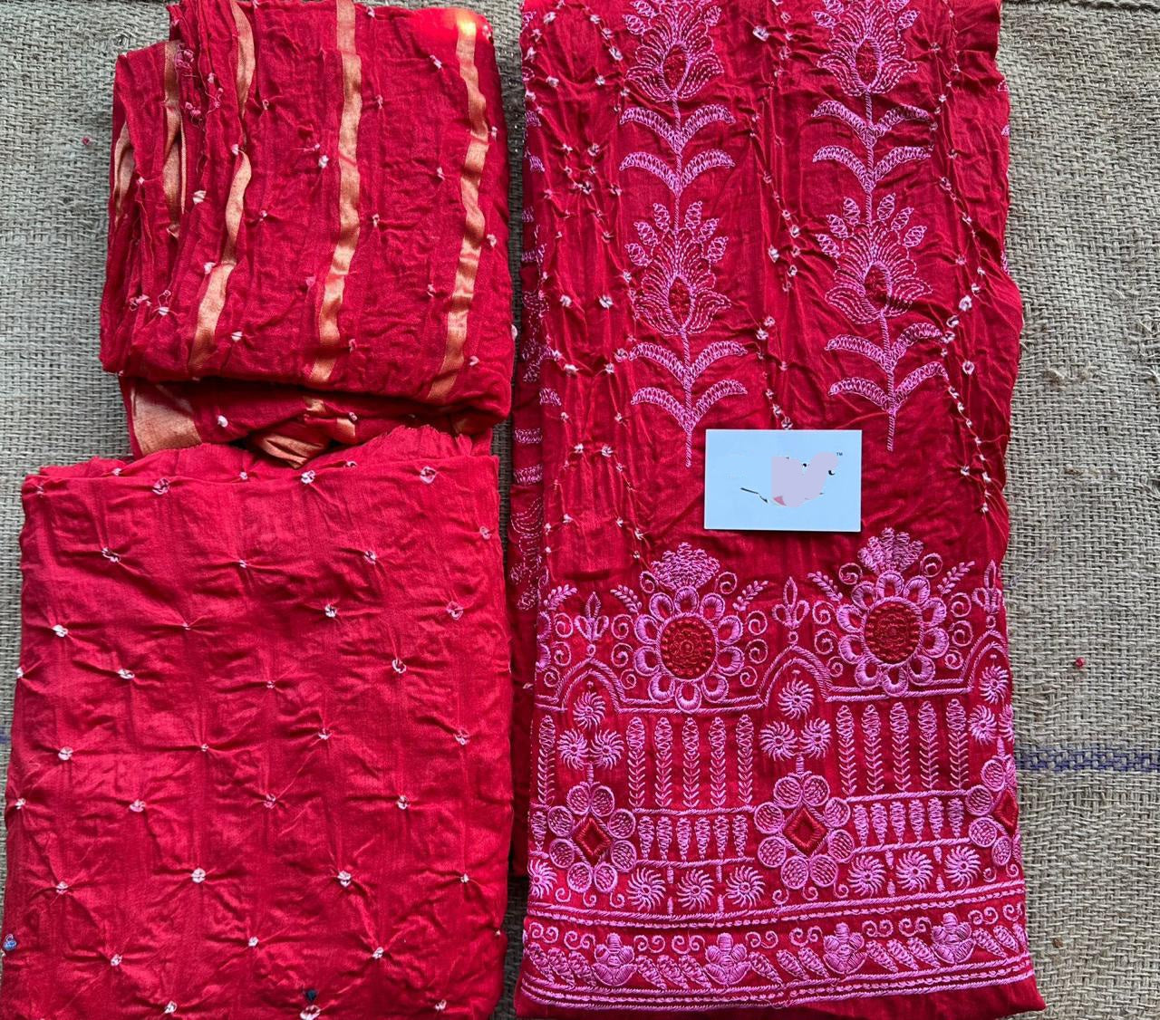 Red Authentic Needle Shibori Chanderi Saree with Blouse