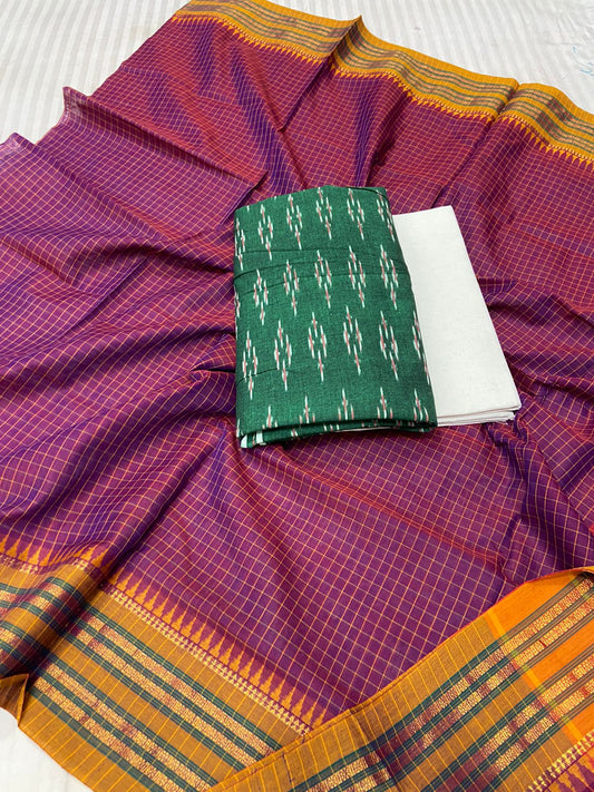 Ikat Cotton Dress Material with Narayan peth Dupatta