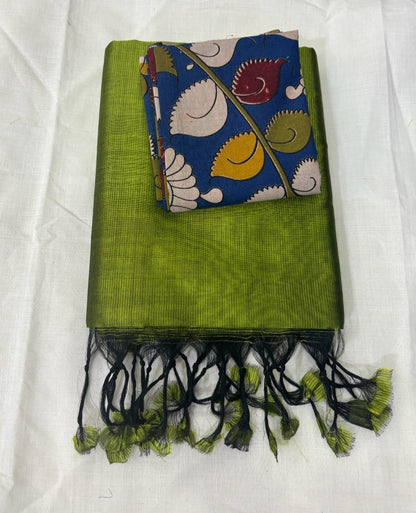 Mangalgiri Silk Cotton Saree with extra Kalamkari Cotton Blouse