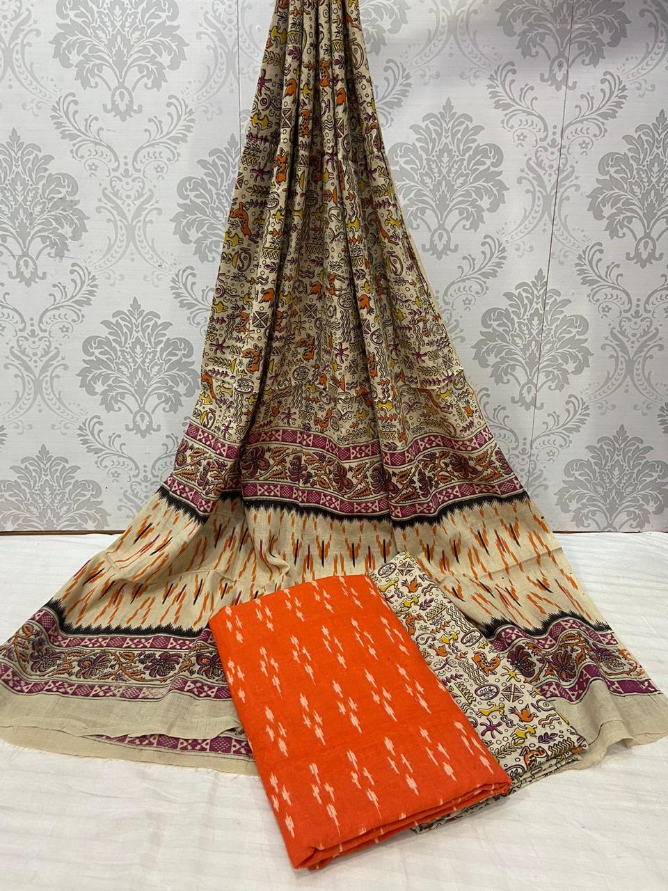 Ikat Kalamkari Cotton Dress Material