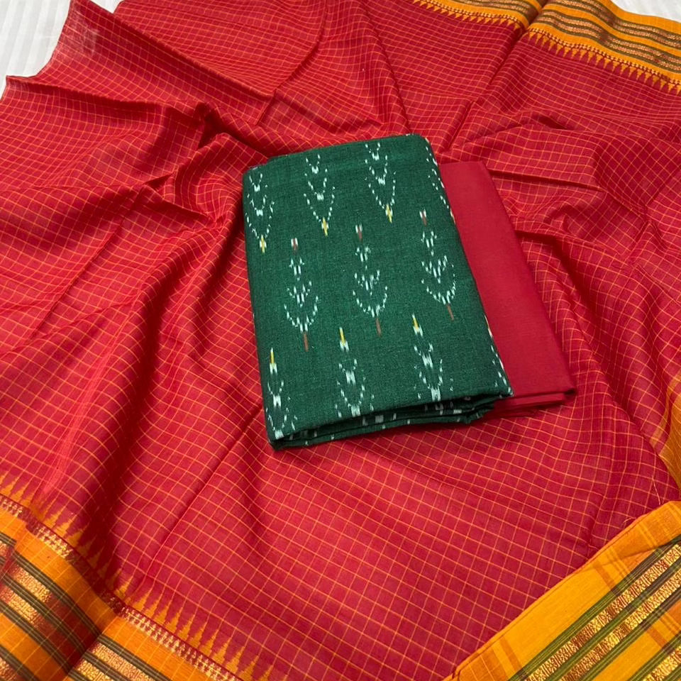 Ikat Cotton Dress Material with Narayanpeth Dupatta