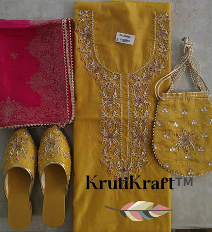 Banarasi Embroidered Dress Material with Matching Potli