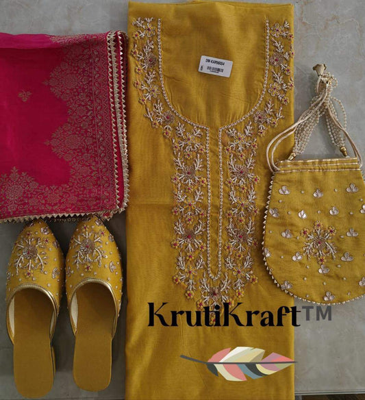 Banarasi Embroidered Dress Material with Matching Potli