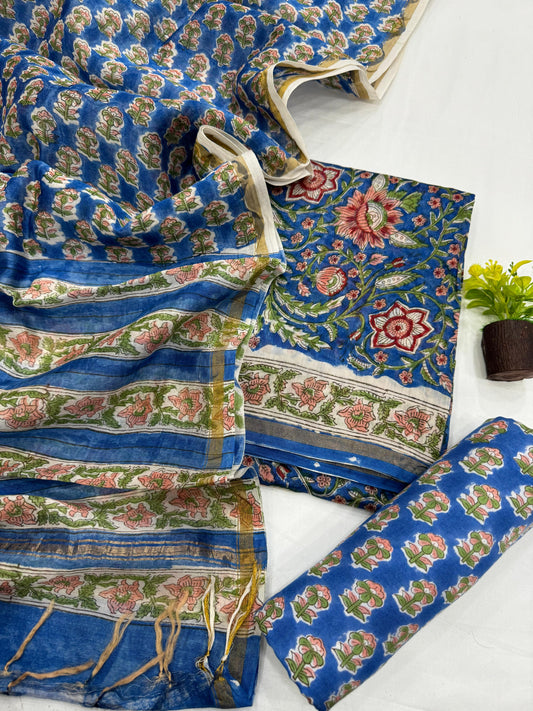 Hand Painted Chanderi Silk Cotton  Dress Material