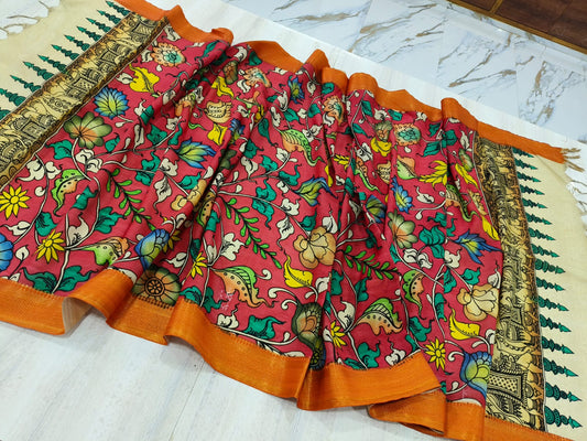 Kalamkari Hand Painted Silk Dupatta