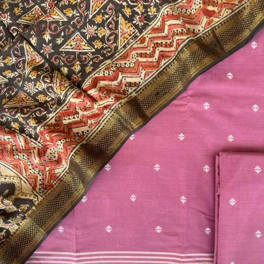 Handloom Cotton Dress Material with Kalamkari Silk Dupatta