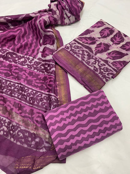 Hand BlockPrint Maheshwari Silk Cotton Dress Material