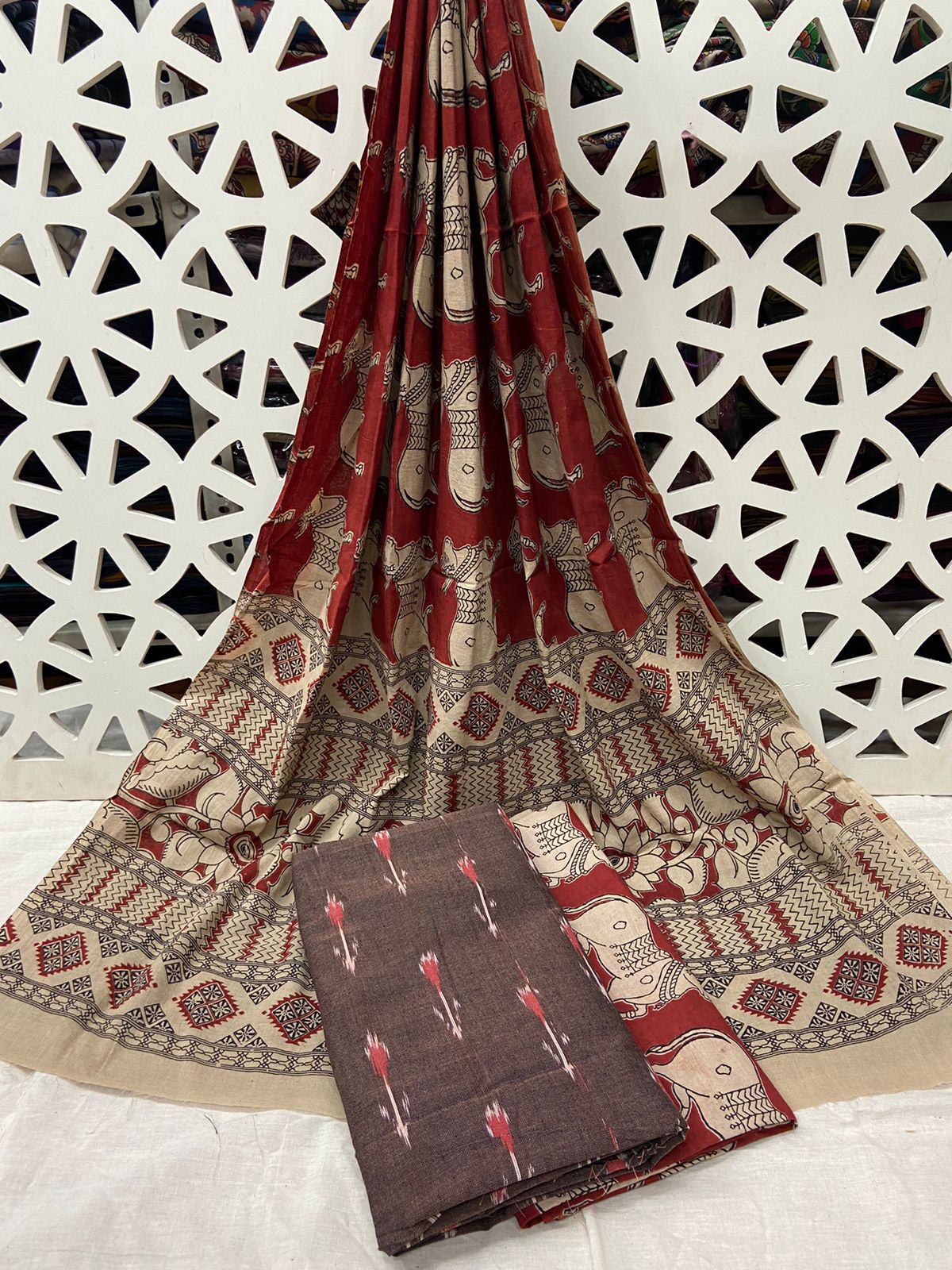 Ikat Kalamkari Cotton Dress Material