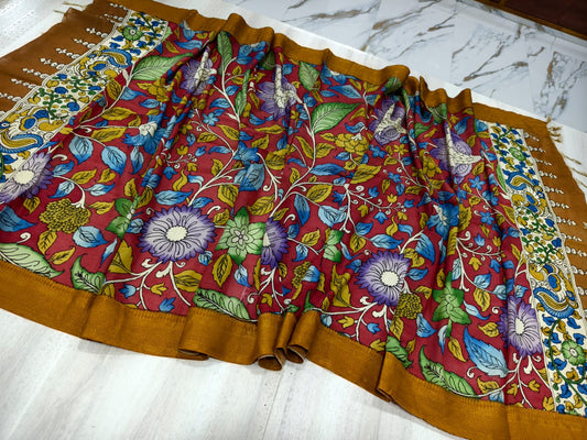 Kalamkari Hand Painted Silk Dupatta