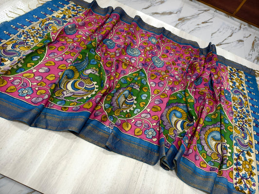 Kalamkari Hand Painted Silk Dupatta