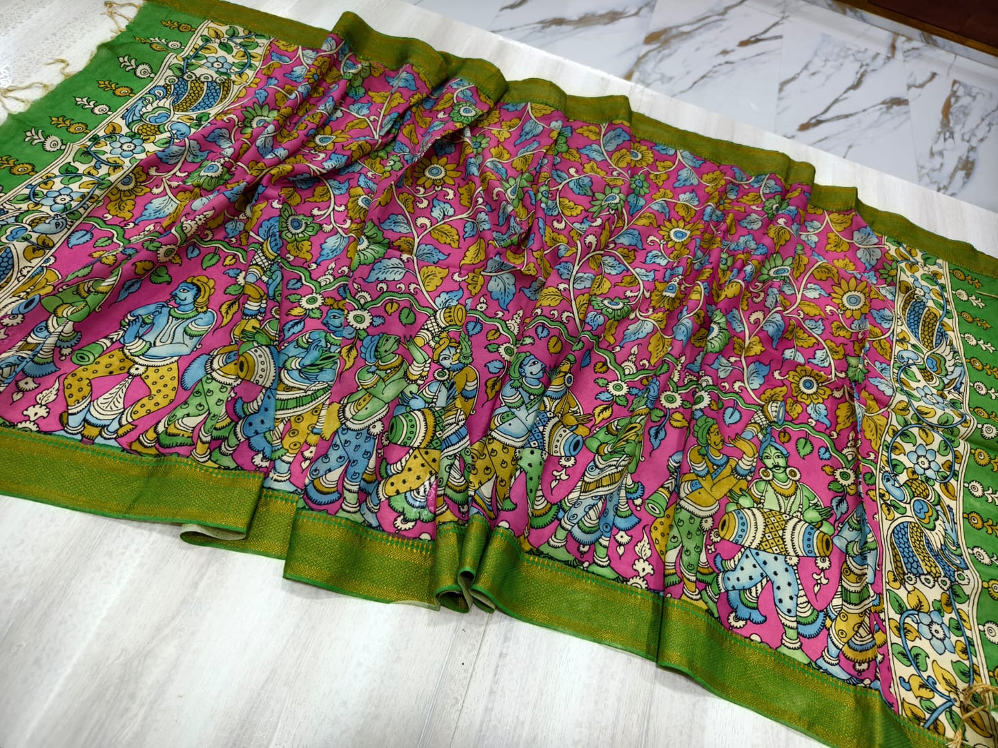 Kalamkari Hand Painted Silk Dupatta