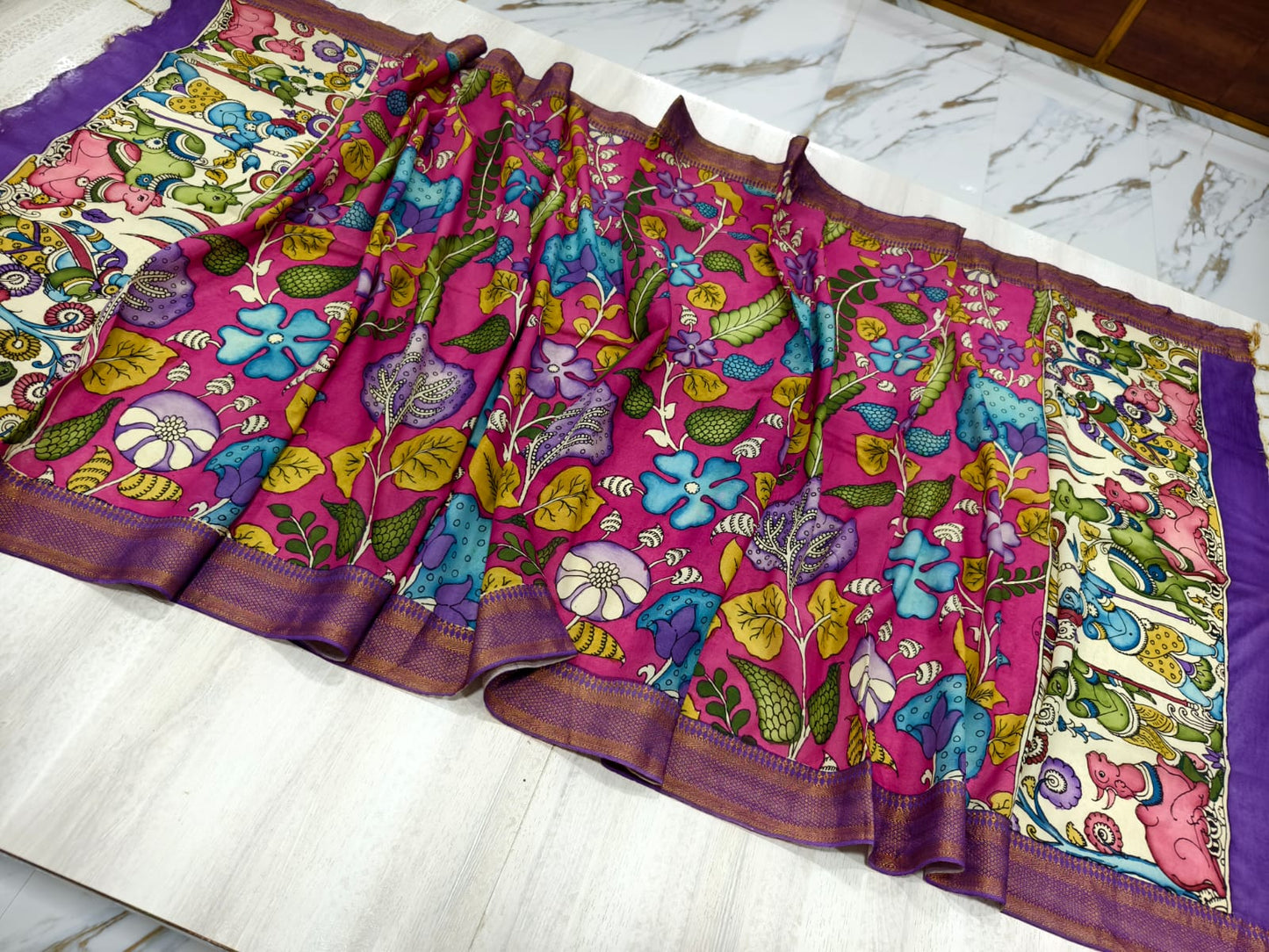 Kalamkari Hand Painted Silk Dupatta