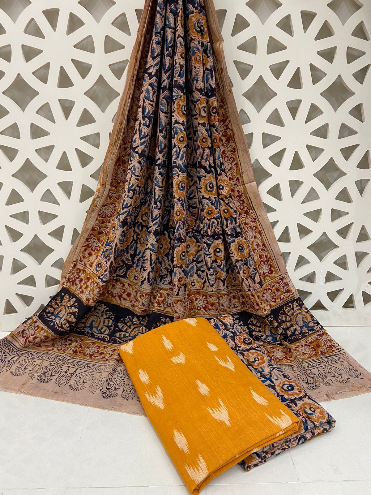 Ikat Kalamkari Cotton Dress Material