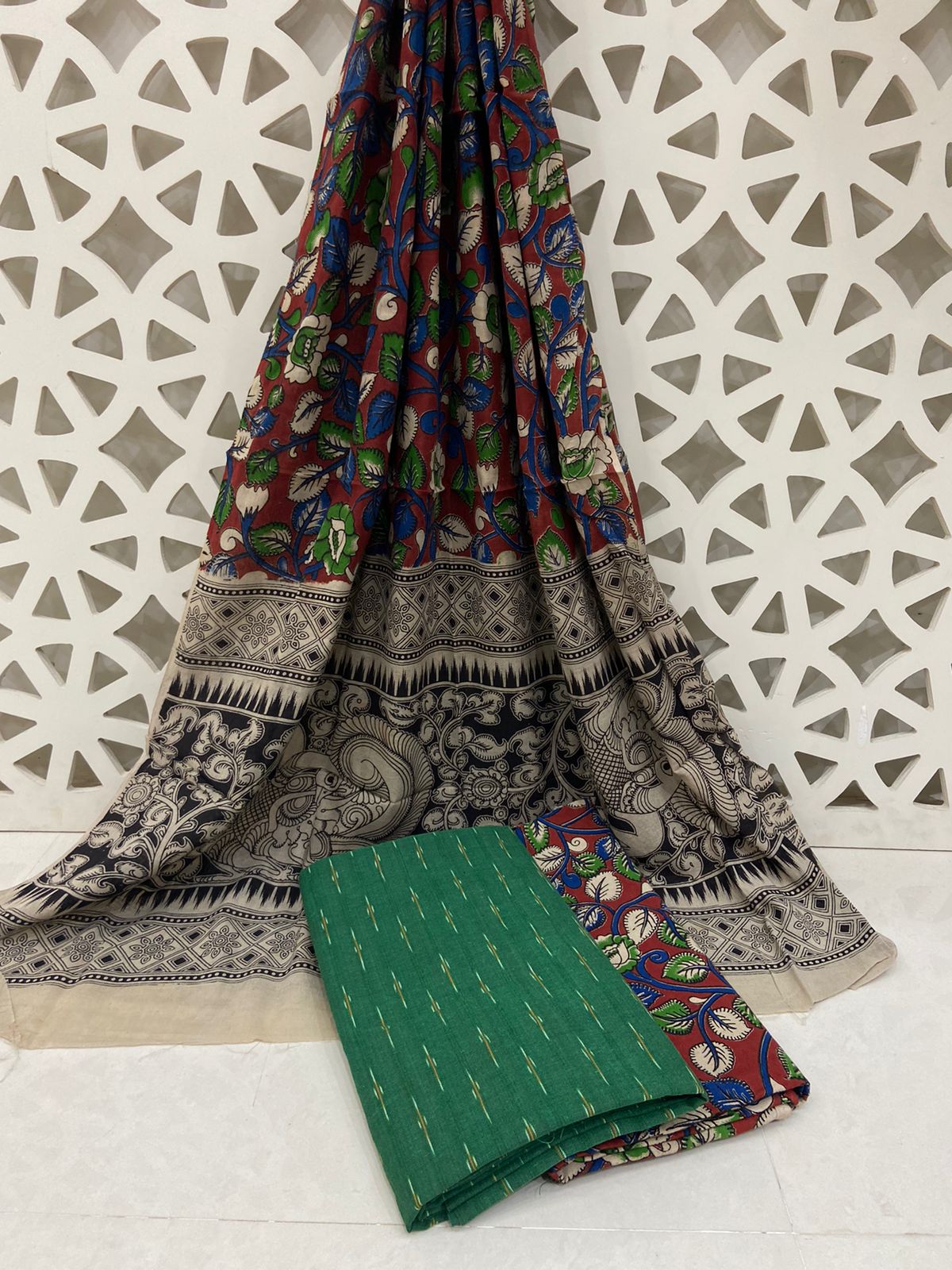 Ikat Kalamkari Cotton Dress Material