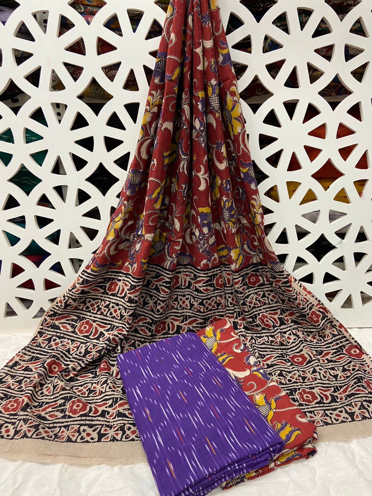 Ikat Kalamkari Cotton Dress Material