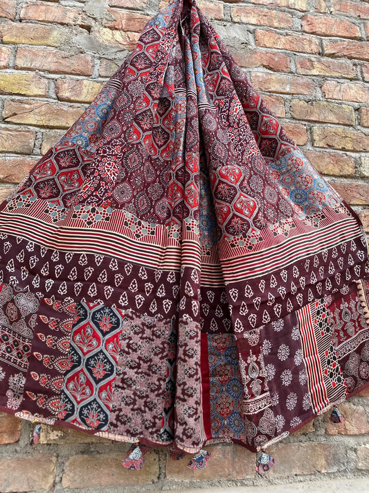 Ajrakh Patch Work Modal Silk Dupatta