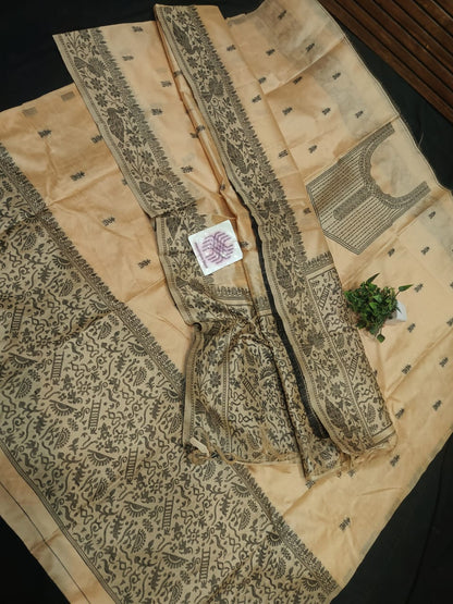 Blend raw silk dress material with all over weaving